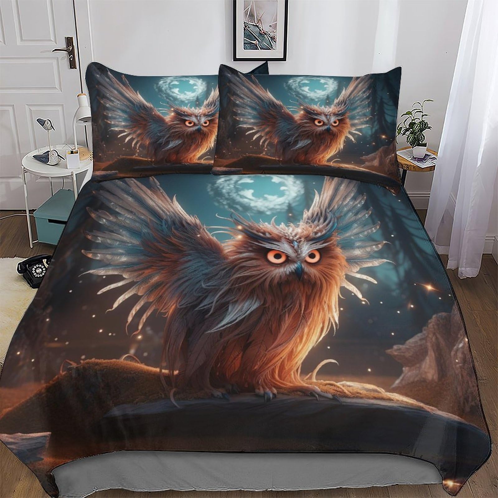 Ensemble housse couette double Hibou 200x200 doux et respirant