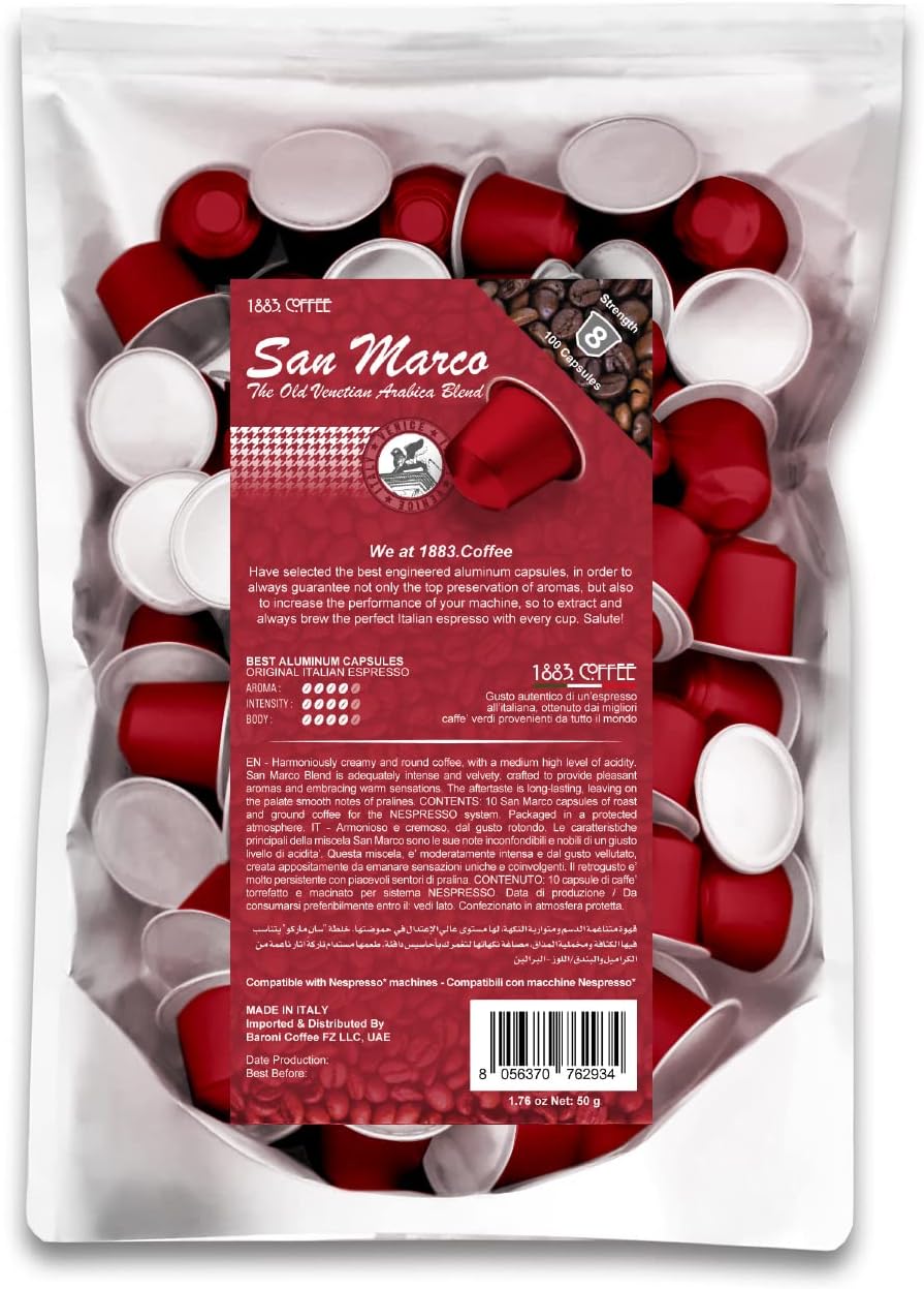 MUST 100 Coffee Capsules in 100% Aluminum Recyclable to Infinity, Harmoniously & Creamy Blend 4/5, Box with 100 Loose Capsules Compatible with Nespresso Machine, Made in Italy