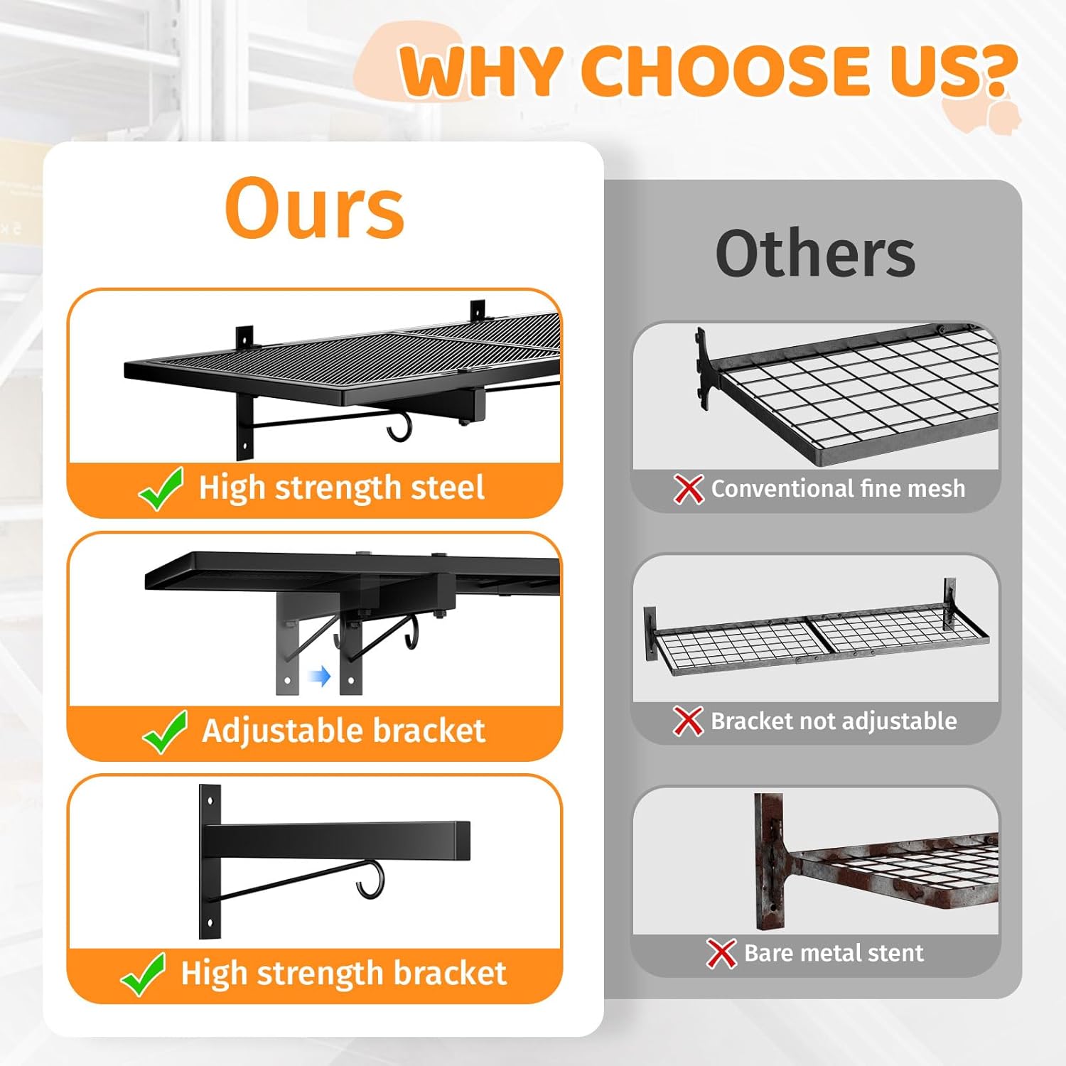 2 Pack Garage Wall Shelving, 1x3.85ft Heavy Duty Garage Shelving Wall Mounted 320 lbs Load Capacity, Black Garage Storage Shelves Floating Shelves for Basement, Shop, Shed - Image 6