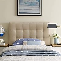 Vista 2 de Modway Lily Cabecero doble tapizado de tela de lino con botones en beige