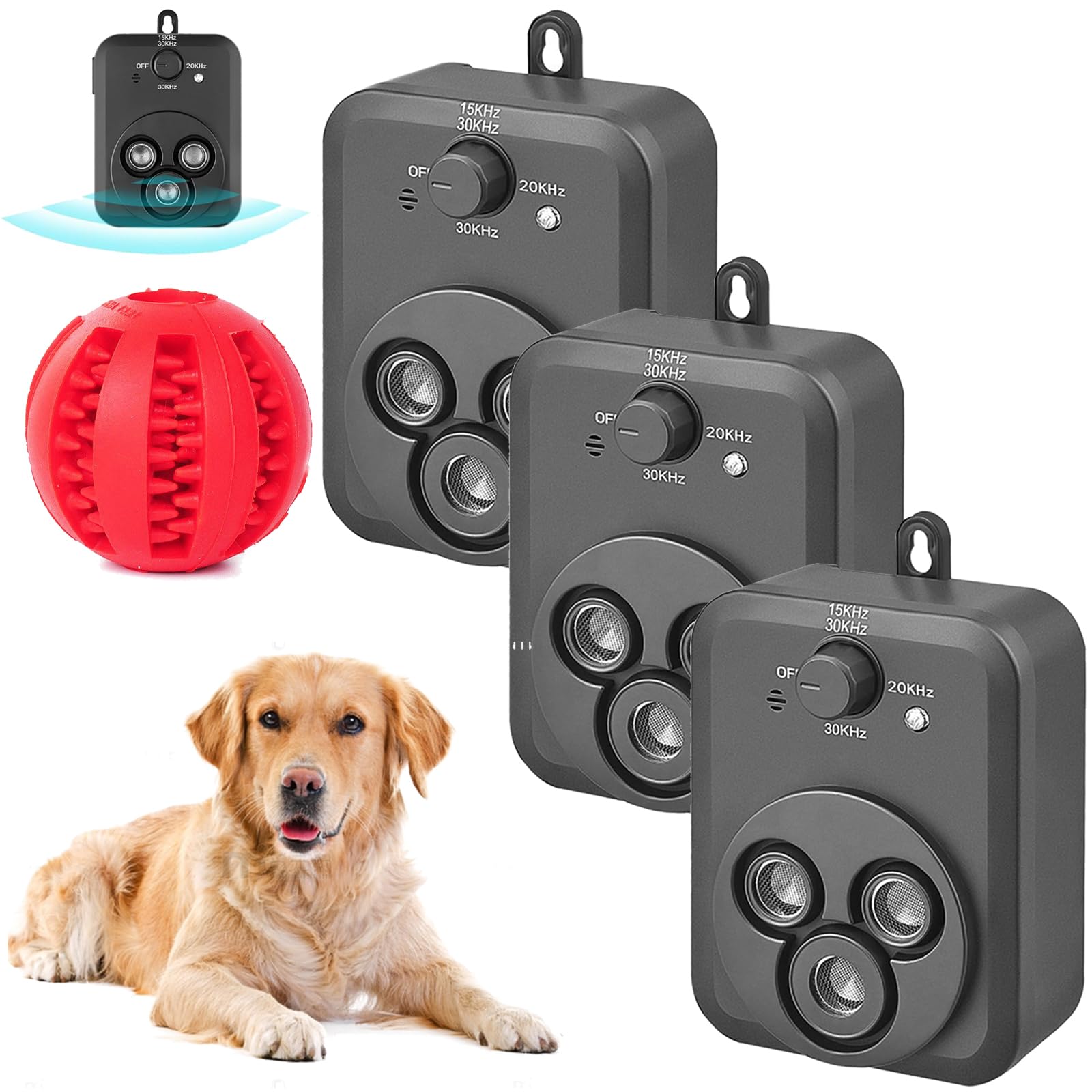 Gienslru Qinux Barkbuz, Quinux Barkbuz, Barkbuz Anti Bark Device, Waterproof Bark Deterrent Device, 25000-40000 Hz 3-Speed Frequency, Anti Bark Device for Indoor Outdoor (3 Pcs)