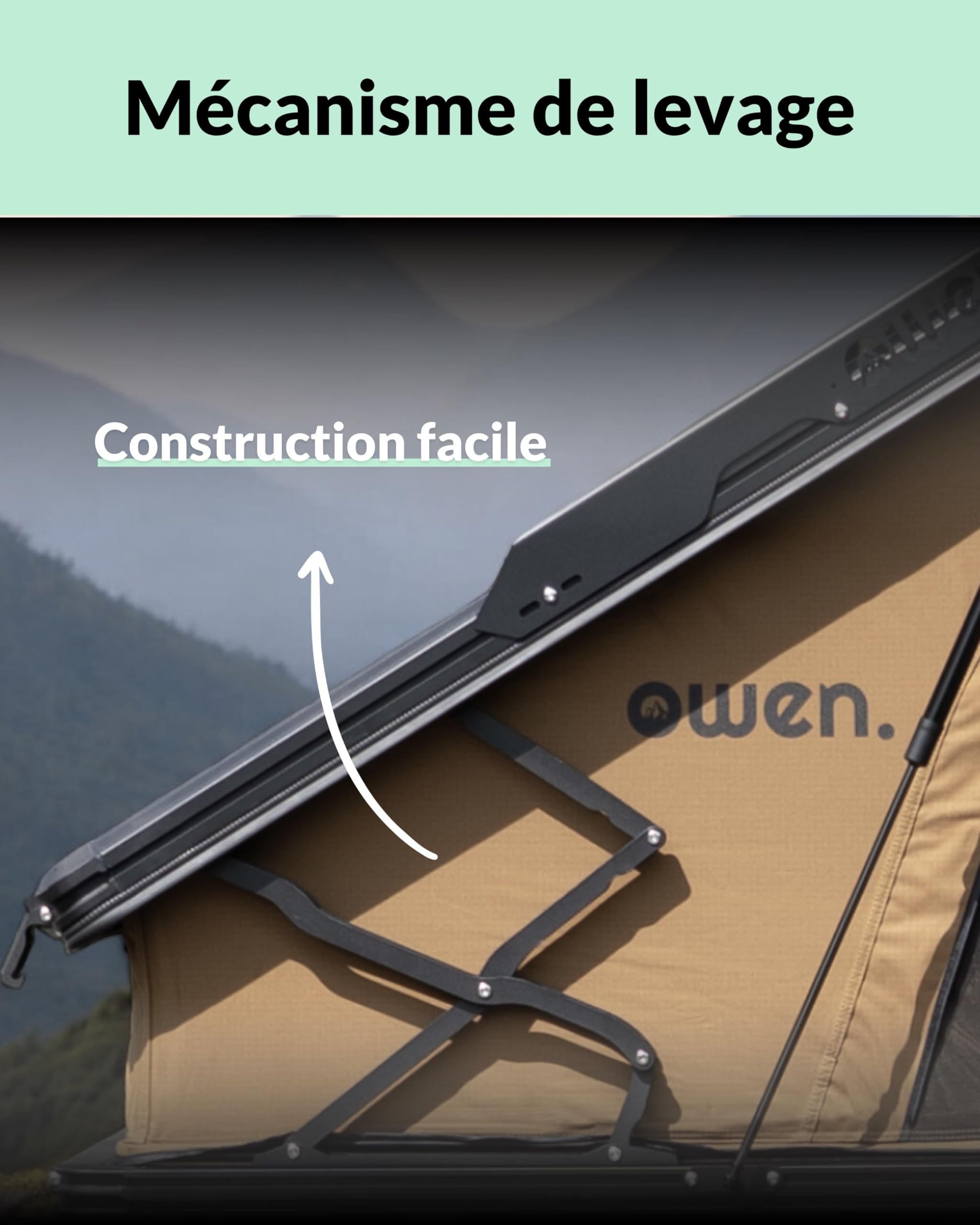 Owen | Alumaster Two + Tente de Toit Voiture | Tente de Toit Voiture spacieuse et Confortable | Grande Surface de Couchage | Imperméable à l'eau | Auvent et Accessoires Inclus
