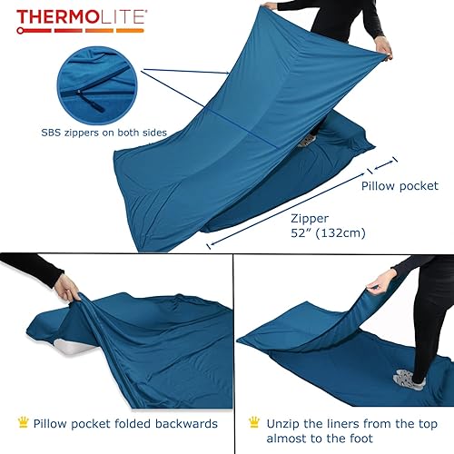 Miniatura 4 de Forro 100% Thermolite para saco de dormir con 2 cremalleras, momia con capucha y rectangular para campamento saco de dormir para adultos para hotel,