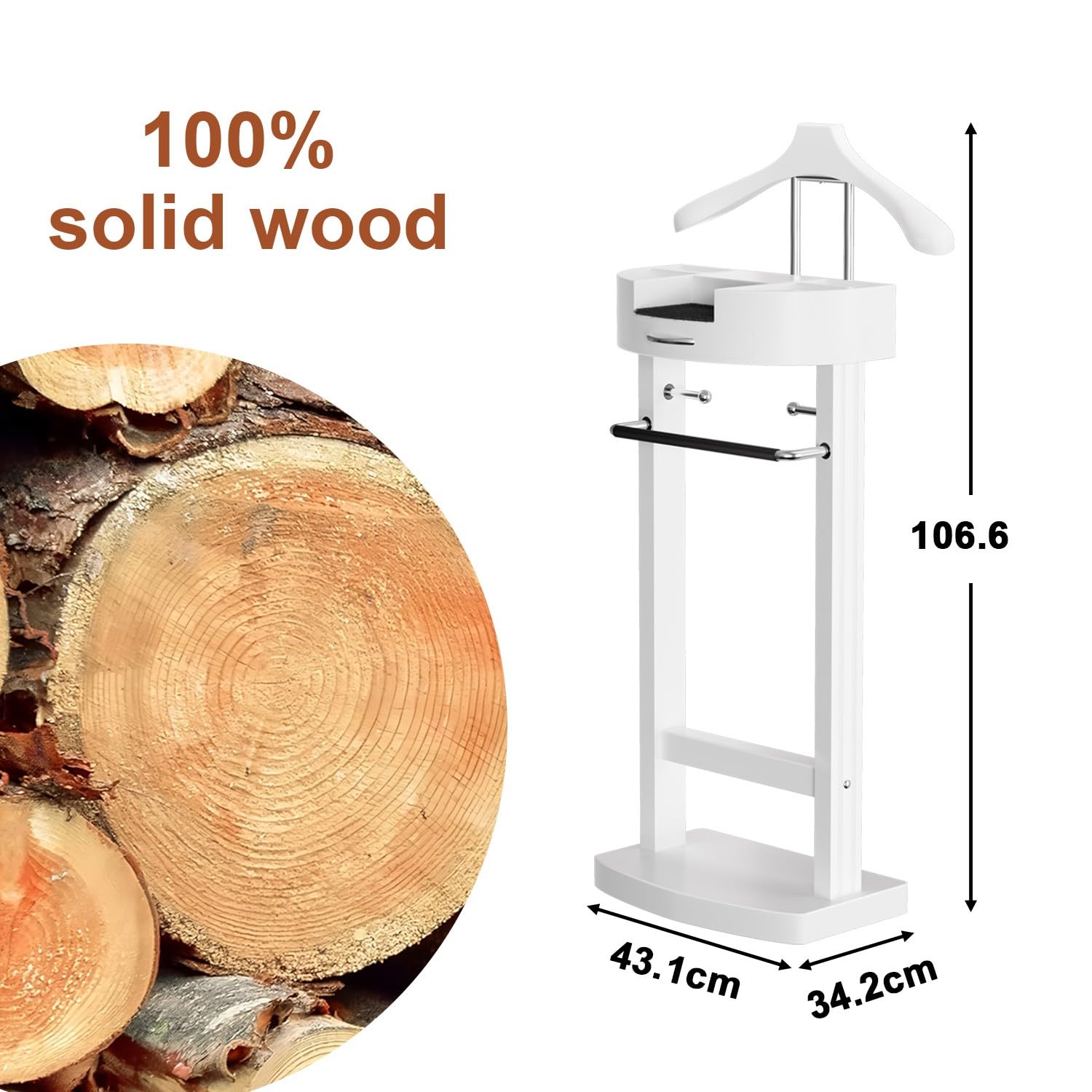Stummer Diener aus Massiv Holz Stummer Diener in Holz Herrendiener Stummer Diener Herrendiener Stummer Diener Kleiderständer mit Hosenständer, Tablett, Schublade, für Schlafzimmer