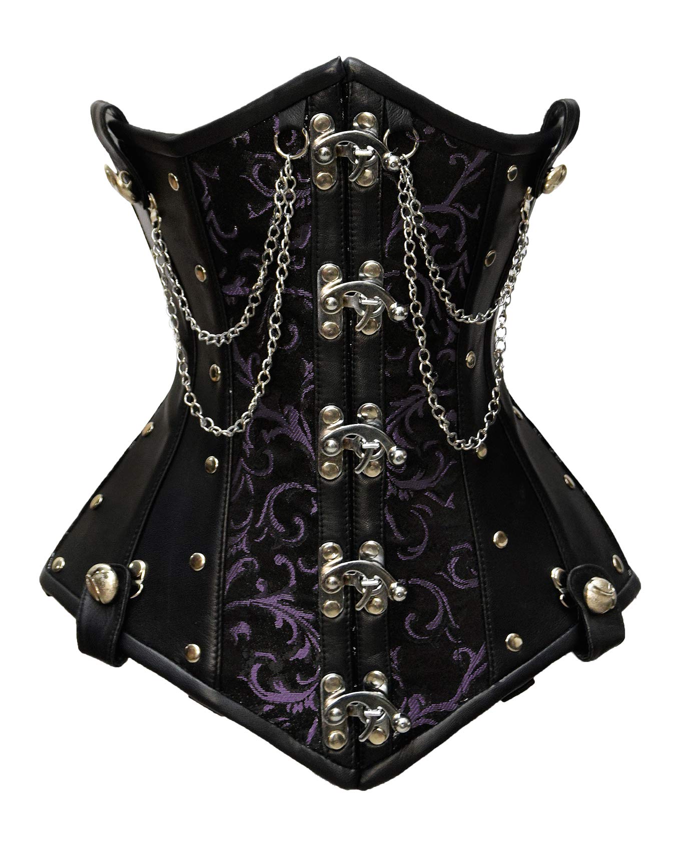 luvsecretlingerie 26 Double Steel Boned Waist Training Brocade & Faux Leather Underbust Shaper Corset #8709: XX-Large B011(purple)