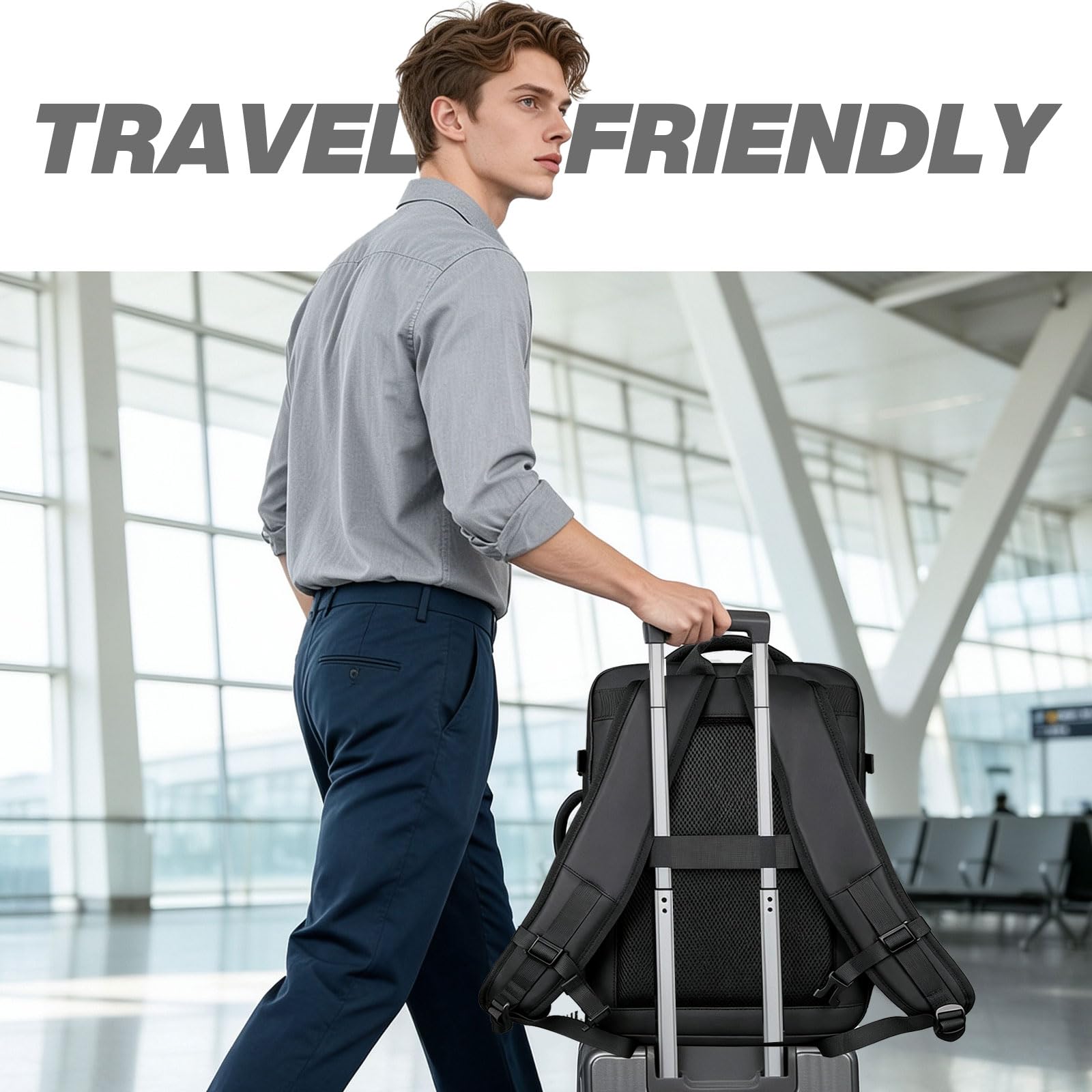 Mochila de viaje para portátil, mochila cabina expandible 41L, hombre y mujer