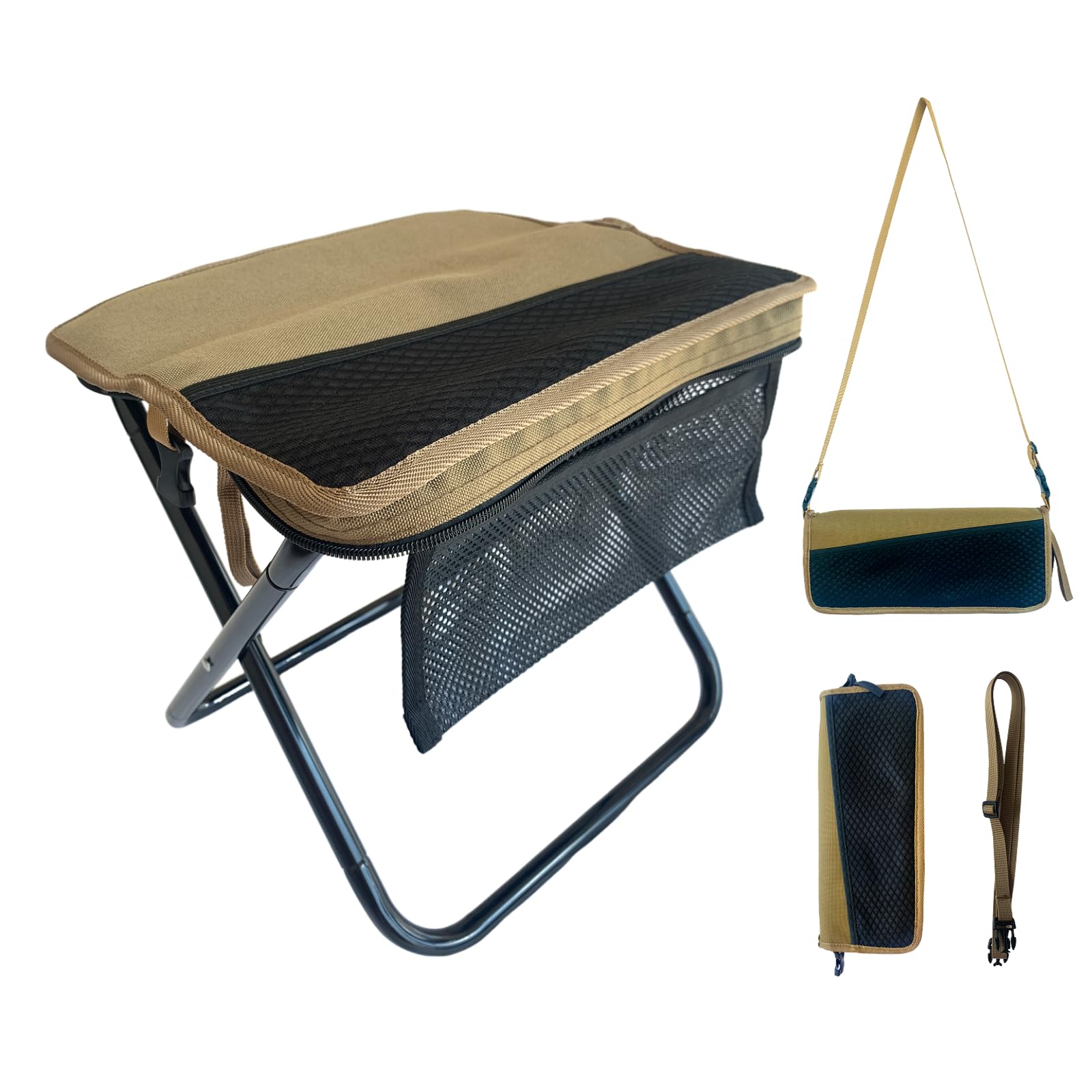 Portable Stool, 1.21lbs Lightweight Foldable Backpack Stool, 29×33×31cm Collapsible Seat, Pocket Chair 264lbs Capacity, Folding Stools for Adults, Ideal for Camping Fishing Beach Gardening