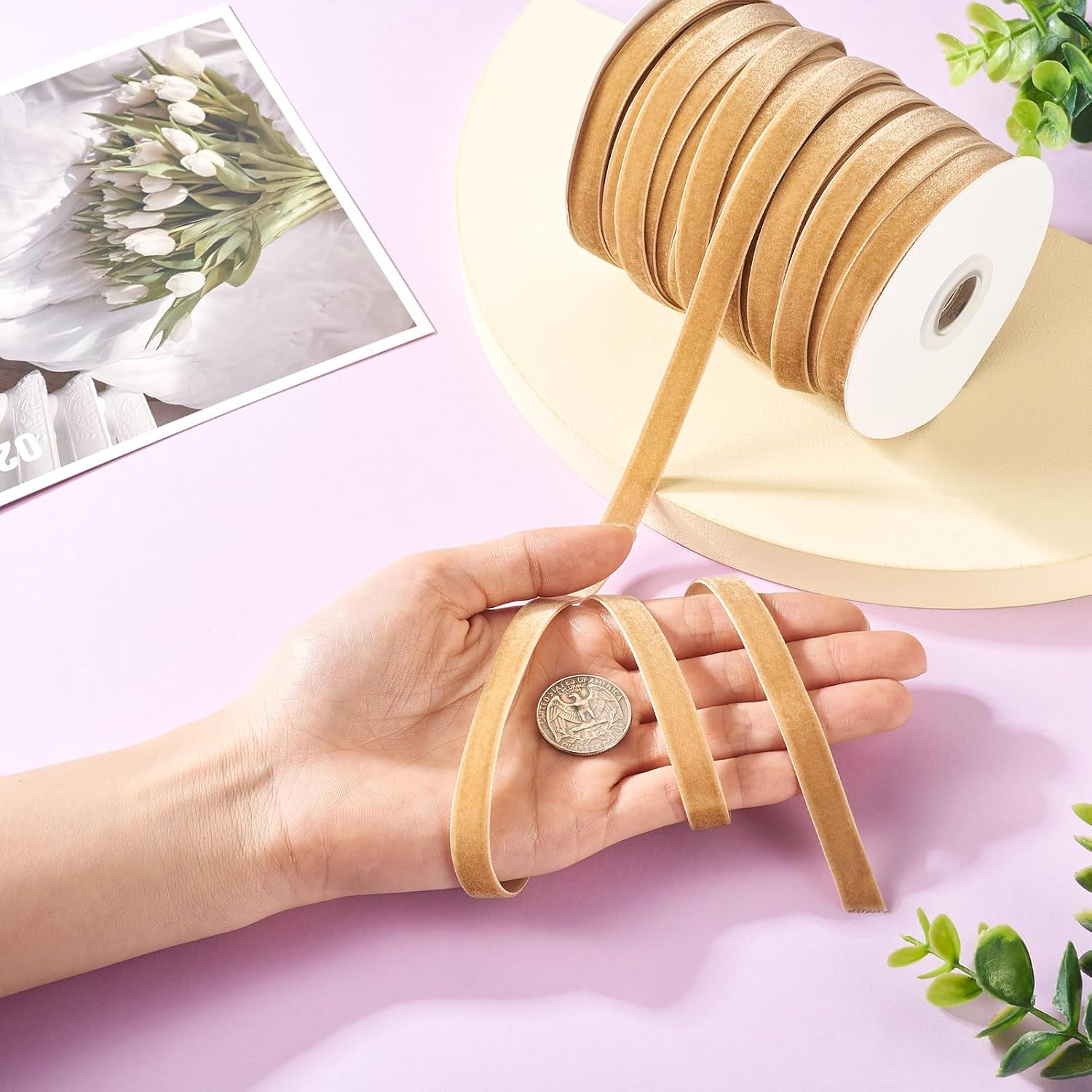 Pandahall 50 Yards Golden Velvet Ribbon 3/8 Inch Wide Single Face Velvet Ribbon Goldenrod Fabric Ribbons for Gift Wrapping Crafts Bow Making Wedding Christmas Decoration