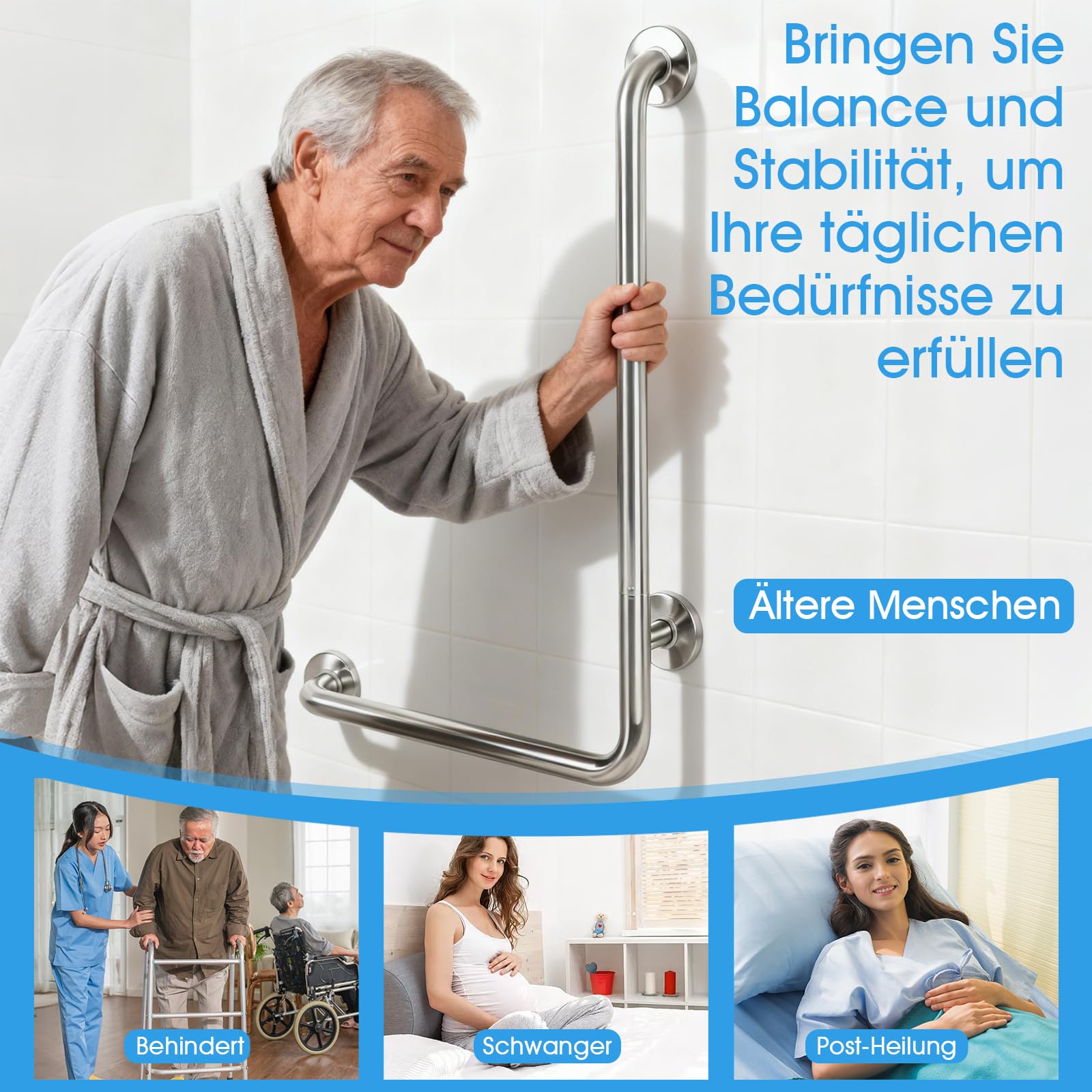 Asideros de ducha para personas mayores, de acero inoxidable 70x50cm, asidero en forma de L para duchas, vertical, barras de seguridad angulares, asidero para ducha en el baño, para personas mayores
