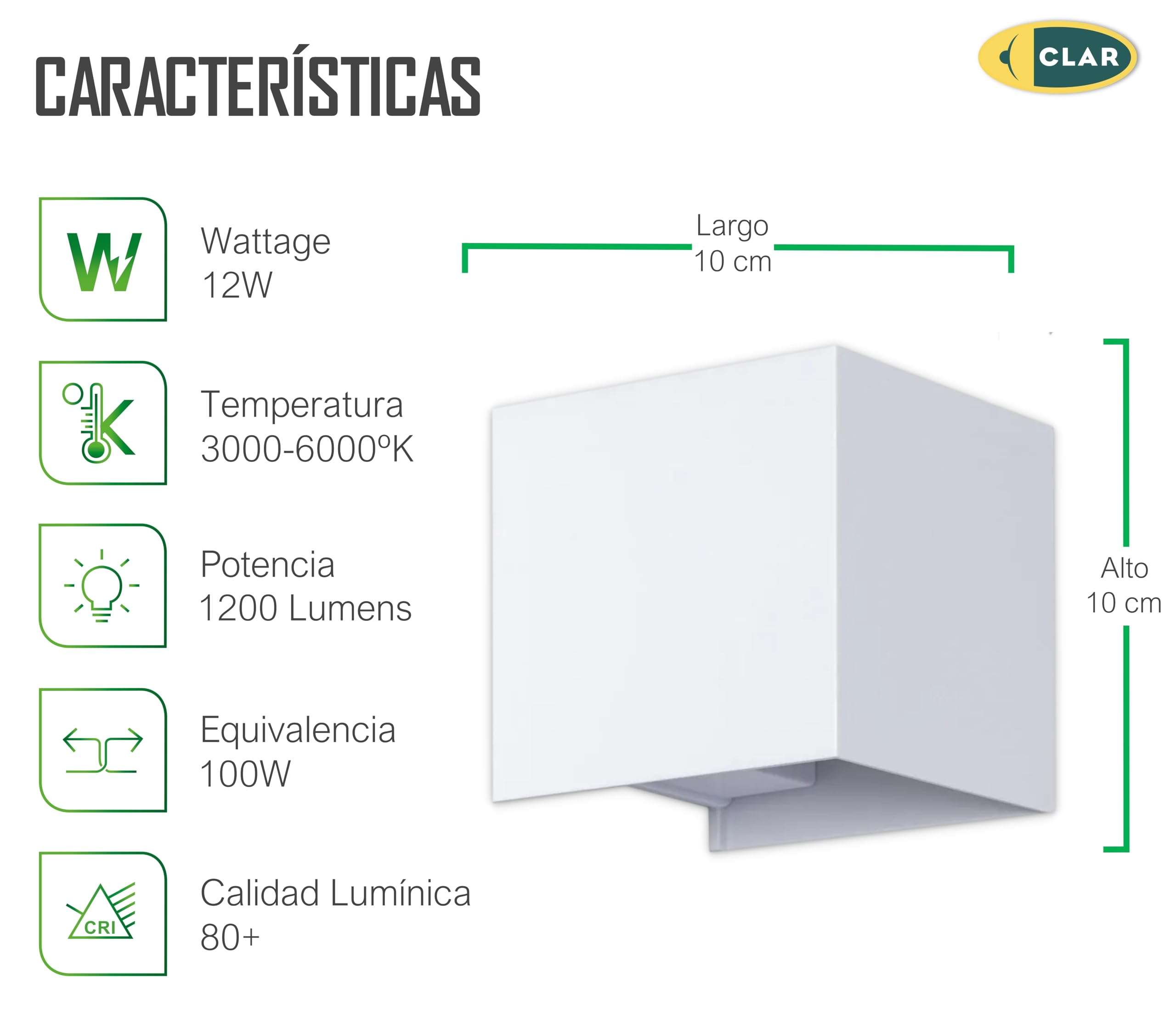 CLAR - Aplique LED Pared Exterior Blanco 12W CCT - Pack 6