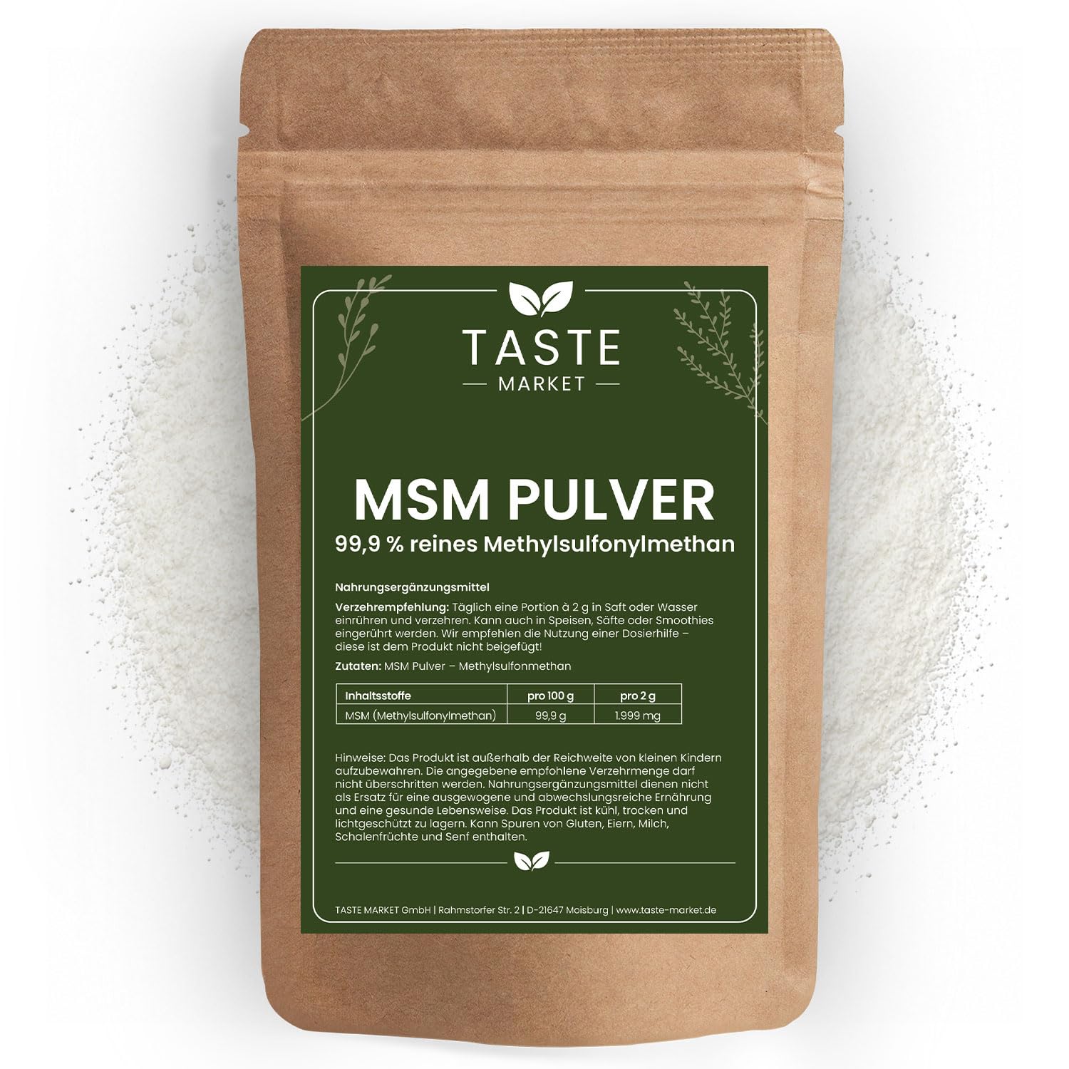 5 kg MSM PULVER 99,9 % rein – Ohne Zusätze – Organischer Schwefel (Methylsulfonylmethan)