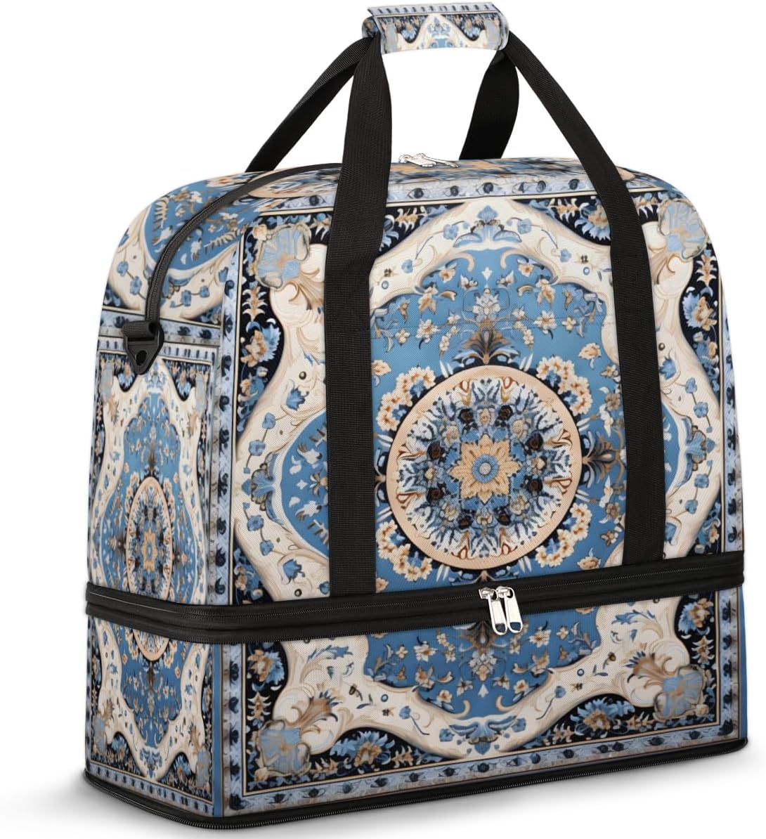 QsirBC African Interesting Texture Gym Bag for Women Duffle Tote with Shoes Compartment Men Weekender Duffel for Dance Travel Sports Swimming Overnight