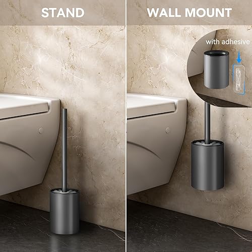 Miniatura 9 de Juego de cepillo y soporte de aluminio para inodoro con mango de metal, cerdas duraderas para limpieza de baño, montado en la pared, cepillo