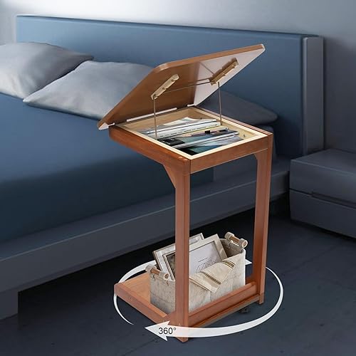 Miniatura 5 de C Table & C Shaped End Table, Mobile Side Table with 4-Way Adjustable Desktop and Lockable Wheels, Multi-Functional Rolling Table for Sofa Couch