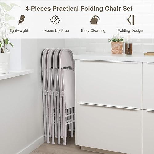 Miniatura 6 de VECELO Juego de 4 sillas plegables de metal, marco de acero con doble bisagra, fácil de plegar y apilar, para oficina, cocina, comedor, boda, patio