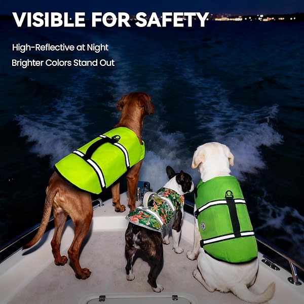 VIVAGLORY Rip Stop Dog Life Jacket, Buoyancy Aid with Handle, Buoyancy for Doggy, Dog Life Jacket for Swimming & Boating, L, Bright Yellow - 4