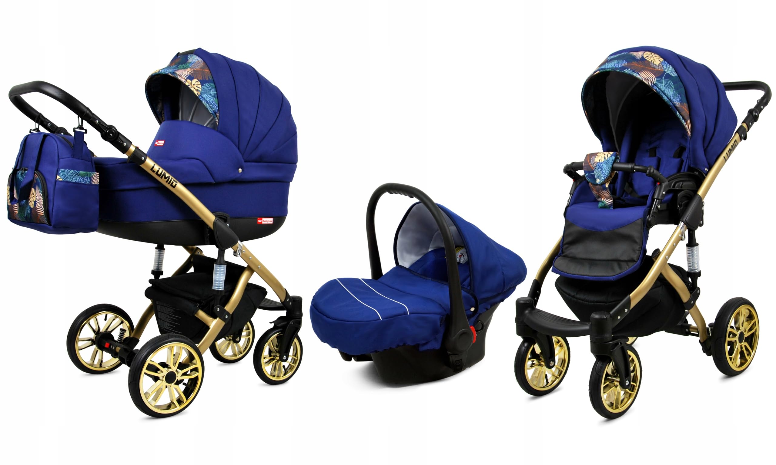 BabyLux® Kinderwagen Set 3 in 1 - Lumio - incl. Babywanne, Buggy Sportsitz, Auto-Babyschale - Autositz - Kinderwagenset - Kombikinderwagen mit Wickeltasche, Regenschutz usw.