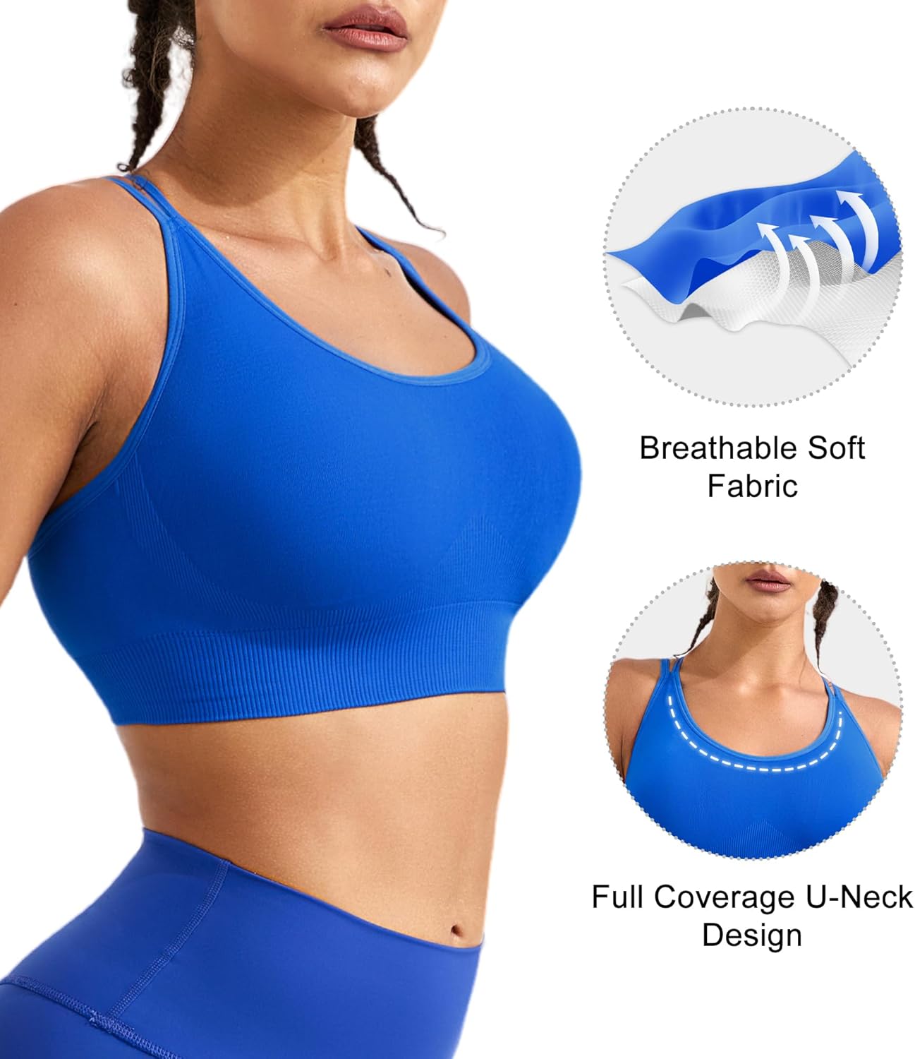 Women Sports Bras Pack - Crisscross Back Padded Longline Yoga Workout Top Low Impact Activewear - Image 2
