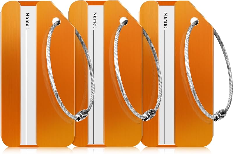 Travelambo Paquete de 3 Etiquetas de Equipaje para valija Etiquetas de Bolsa de protección de Privacidad de Aluminio Identificador de Equipaje Accesorios de Viaje Esenciales (Naranja)