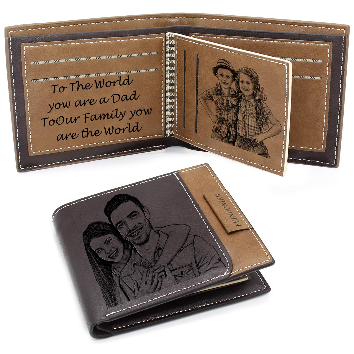 ABIsedrin Custom Engraved Wallet, Personalized Photo Leather Wallet for Men, Birthday, Father’s Day, Christmas Day Gift, Dark Brown 02