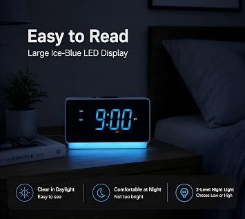 iTOMA Alarm Clock Radio with Bluetooth Speaker, FM Radio and Dual Alarm | Large LED Display, USB Charging Port, Adjustable Brightness, Snooze, Two-Level Night Light, Sleep Timer, Auto Time Setting