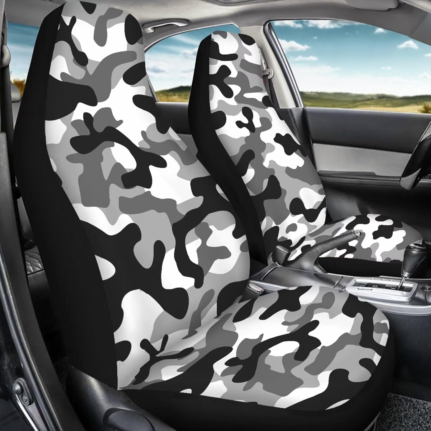 Black Gray Camo Pattern Waterproof Car Seat Towel All Weather Fit Car Seat Covers Universal Fit Car Sweat Towel Seat Cover Front Seats Only with Airbag Compatible