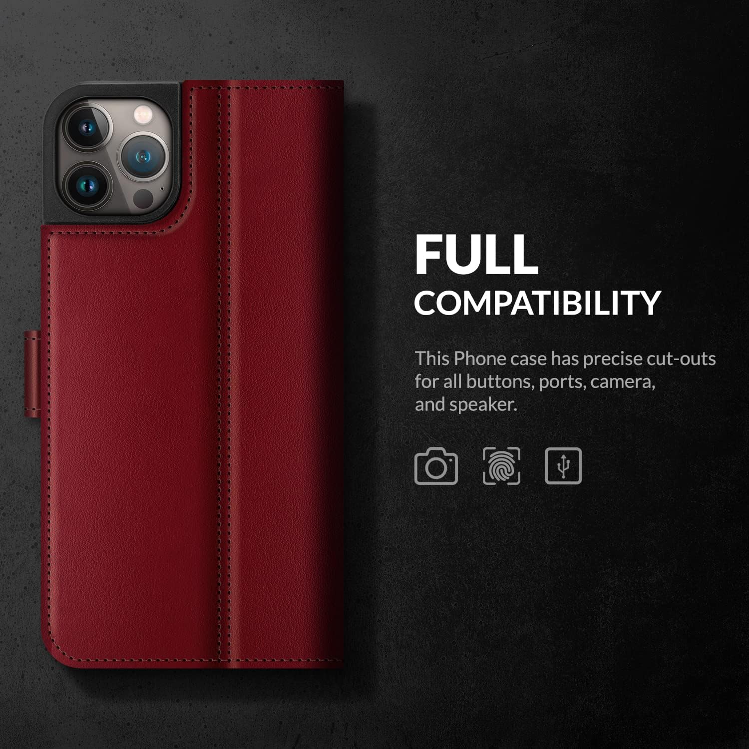 SURAZO Premium Leather Wallet Case Compatible with Apple iPhone 14 Pro - RFID 3 Card Slots & Cash Pocket - Secure Magnetic Closure Plus Stand Function - Genuine Italian Leather Flip Folio Cover