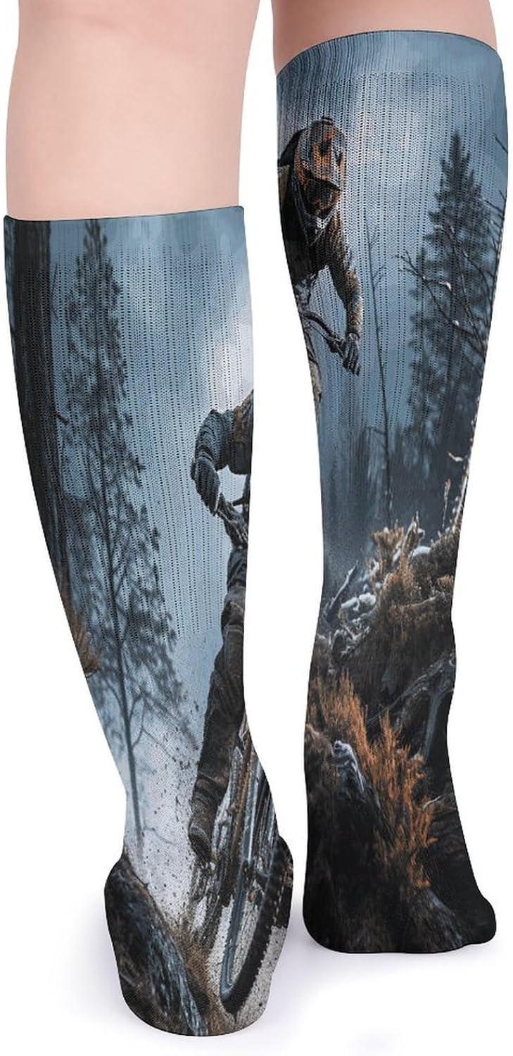 Mountain Bike Tournament Knee High Socks Cozy Knee High Socks Soft Mid-Length Sock for All Seasons Daily Wear Adult