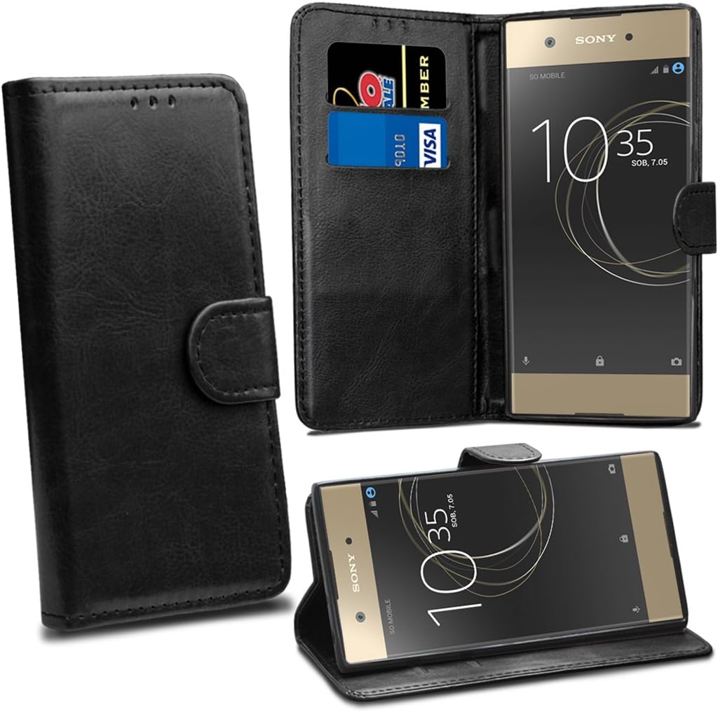 Sony Xperia XA1 Cases - Premium Wallet Leather Flip Case Cover For Sony Xperia XA1[Card Holder] [Magnetic Closure](Black)