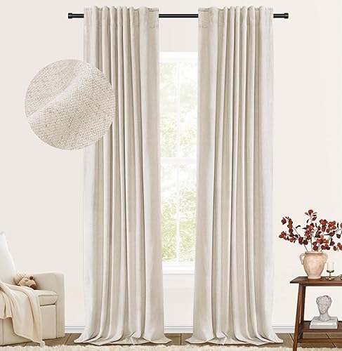 100% Blackout Shield Cortinas opacas para dormitorio de lino sintético negro de 84 pulgadas de largo, juego de 2 paneles de cortinas con aislamiento