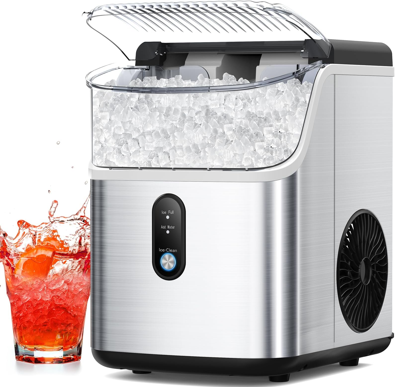 Nugget Ice Maker Countertop, Portable Crushed Pellet Ice Machine, Soft Pebble Ice Cubes in 6 Mins, 34Lbs/24H, Self Cleaning Ice Makers with One-Click Operation for Home Bar Camping RV, Sliver