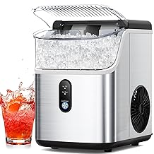 Nugget Ice Maker Countertop, Portable Crushed Pellet Ice Machine, Soft Pebble Ice Cubes in 6 Mins, 34Lbs/24H, Self Cleaning Ice Makers with One-Click Operation for Home Bar Camping RV, Sliver