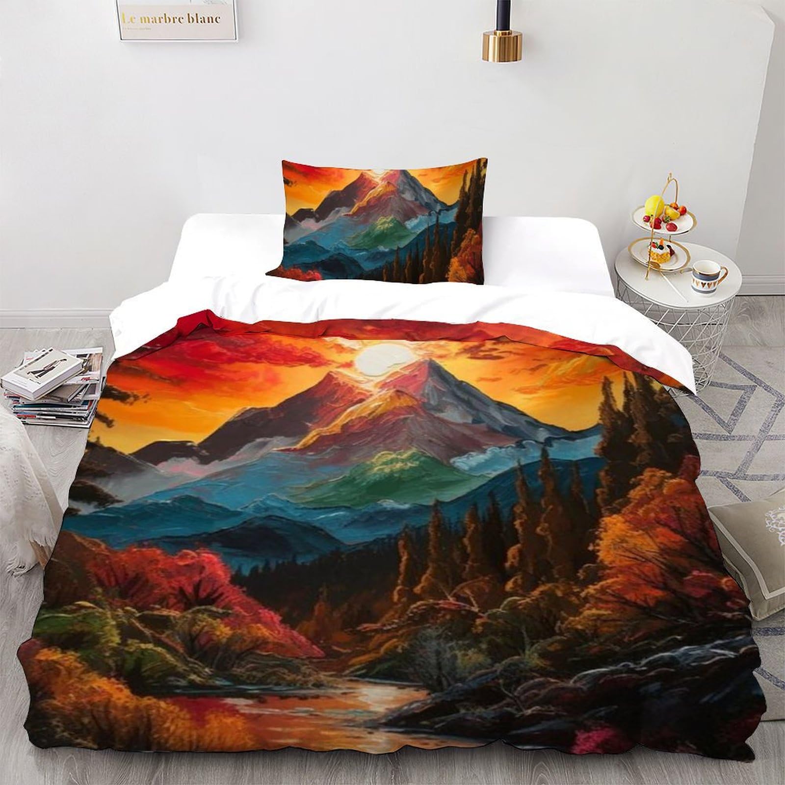 Housse de couette fermeture éclair enfant pour lit simple paysage 3D