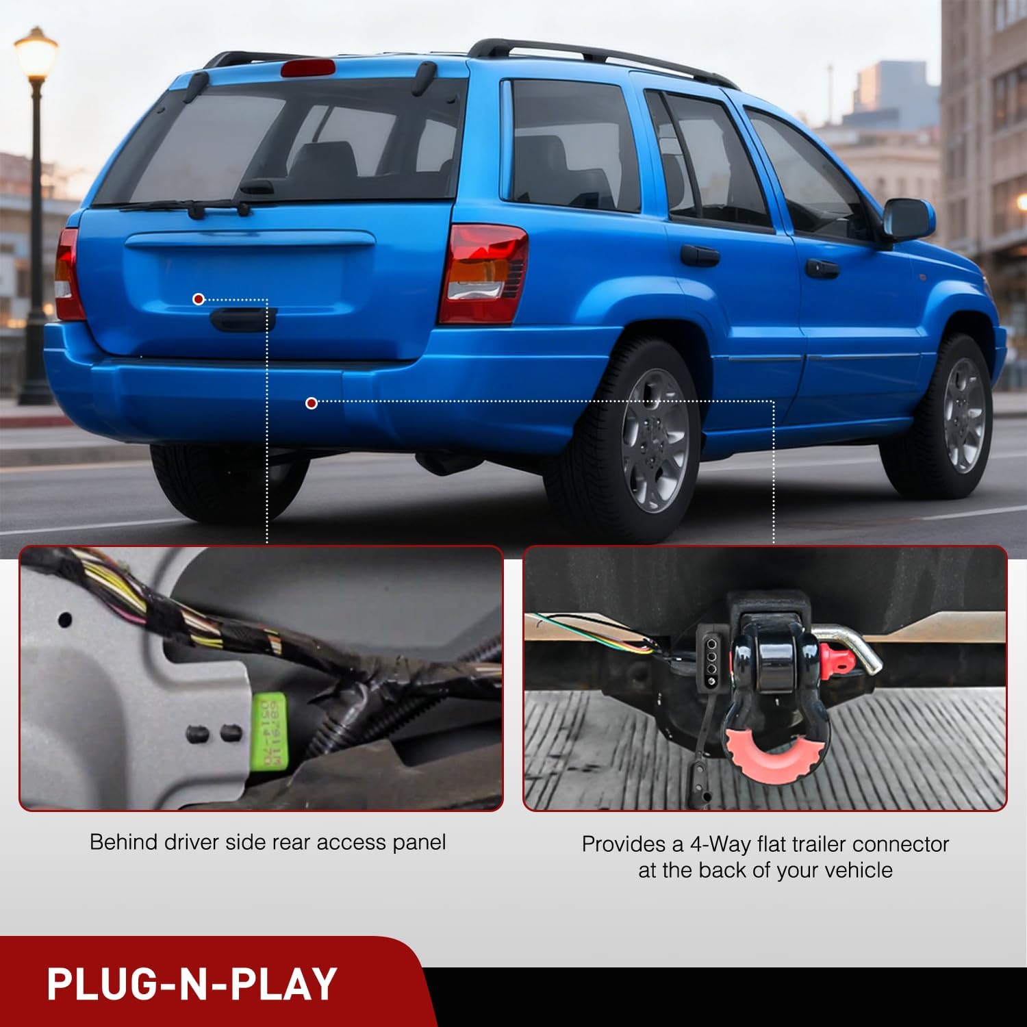 Nilight 4 Pin Trailer Wiring Harness Kit 55369 Vehicle Standard 4 Way Connector Custom for 1999 2000 2001 2002 2003 2004 Jeep Cherokee Including Laredo and with Skid Shield Simple Fit Tow Hitch