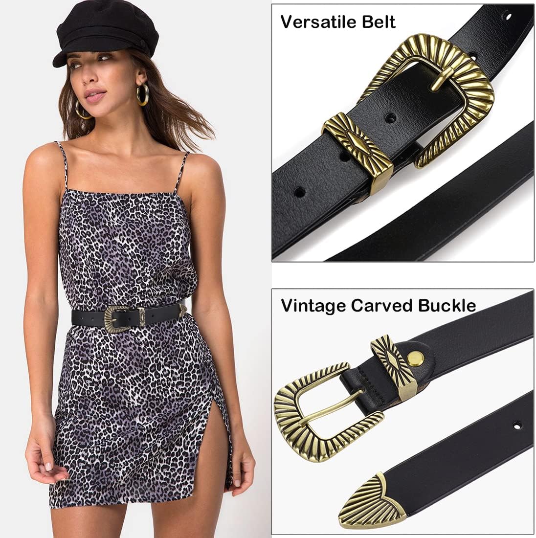 ALAIX Belts for women Women's Belts Silver Gold Buckle leather belts Black Western belts Jeans Pants belts for women - Image 3