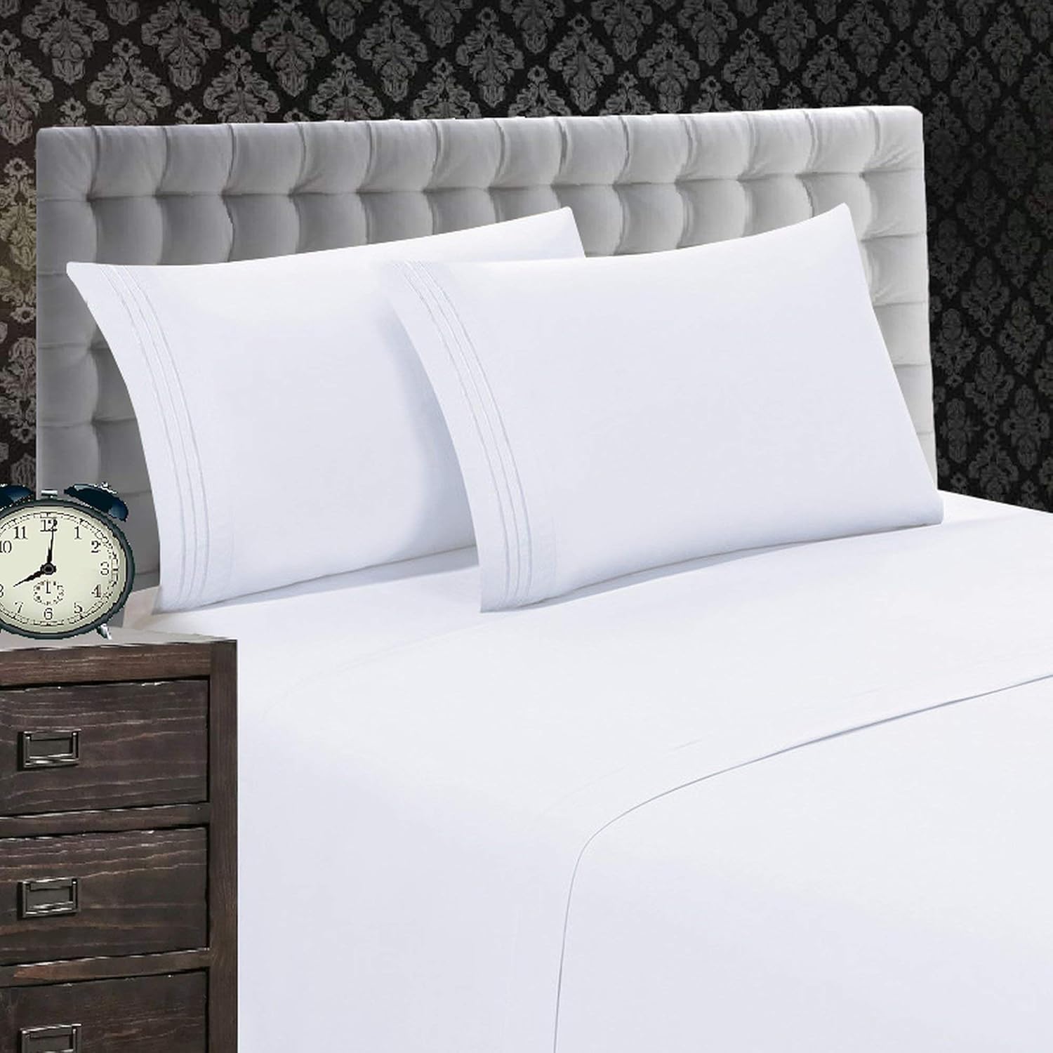 Elegant Comfort 1500 Premier Wrinkle & Fade Resistant 4 pc Sheet Set, Deep Pocket Up to 18" and Colors, King White