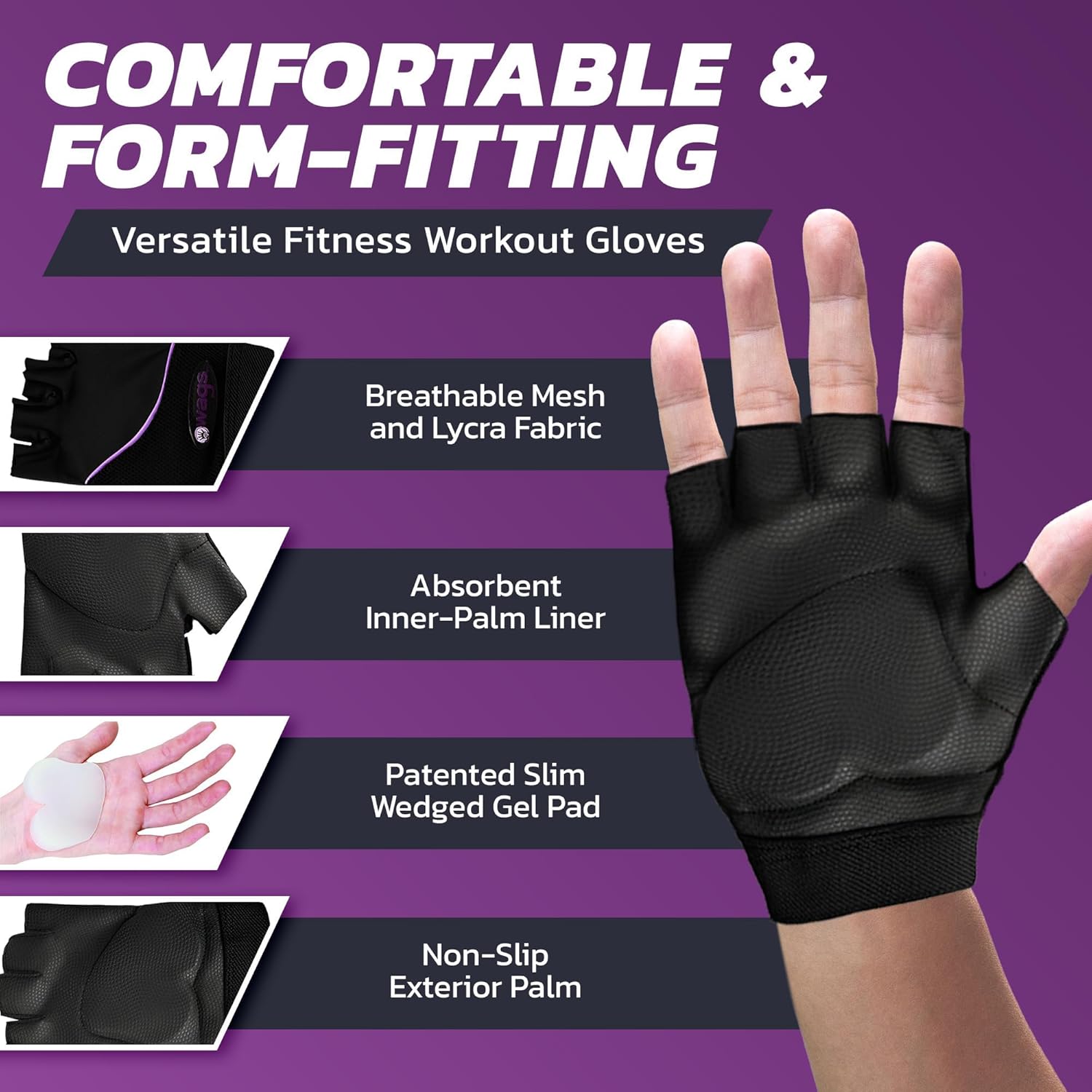 Wrist Assured Gloves - Slim Gel Pad & Absorbent Inner Liner, Workout Gloves for Women & Men, Yoga & Pilates