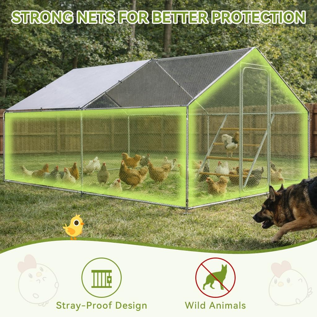 COMHOMA 13×10×6.6FT Large Metal Chicken Coop with Roosting Perch,Walk-in Chicken Run with Waterproof Roof & Lockable Door,Outdoor Poultry Cage for Hens,Ducks,Rabbits