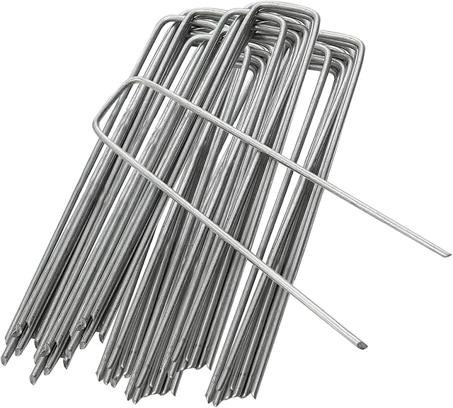 ANSIO Pack of 100 - Garden Pegs Stakes Staples Securing Lawn U Shaped Nail Pins, 4''/100mm Ideal for Weed Control Membrane/Fabric/Artifical Grass/Matting/Netting Galvanised Ground Peg