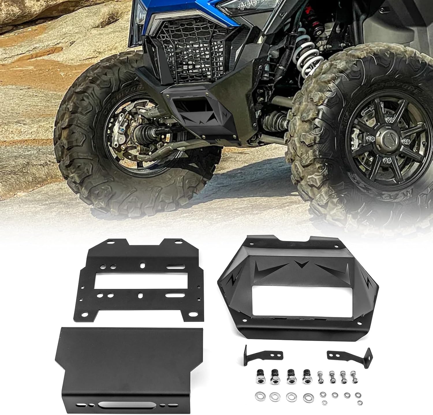 WeiSen Winch Mounting Bracket Plate with Metal Cover Panel Compatible with Polaris RZR Pro Turbo R 4 2022-2025