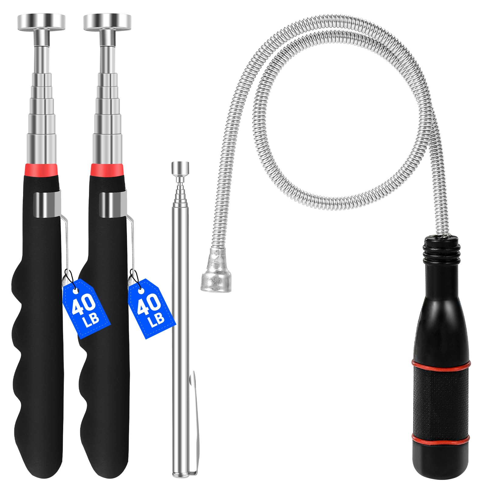 4-Pack Telescoping Magnetic Pickup Tools - 40lb Pull Force, 30-Inch Reach for Automotive Garages