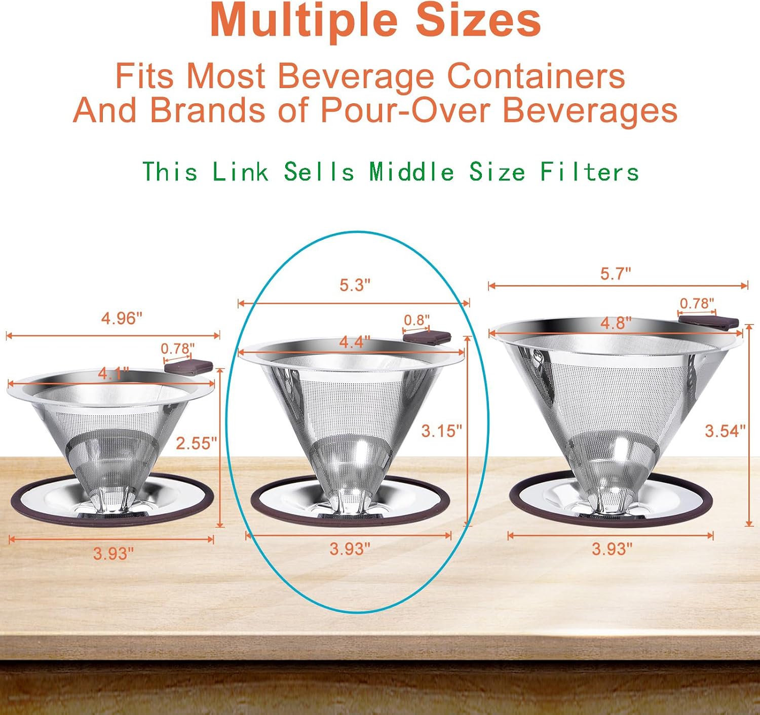 Pour Over Coffee Dripper Pour Over Coffee Filter, Cone Stainless Steel Reusable Paperless Double Layer Mesh Cup Metal Fine Mesh Strainer Slow Drip Portable with Stand & Cleaning Brush Camping image 2