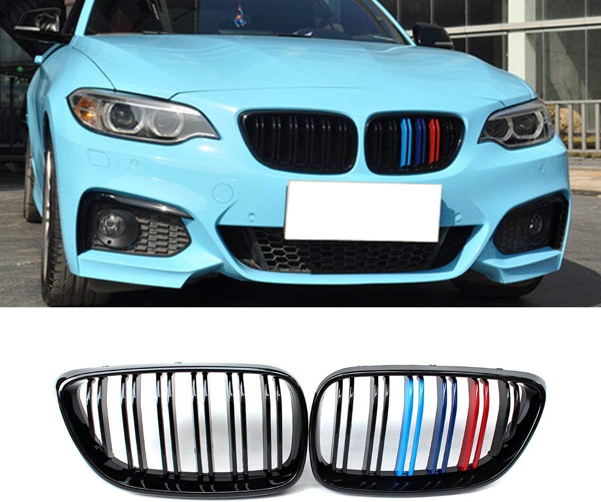 Front Grille Radiator Grille Garnish Stream Glossy Black Sport Version for BMW 2 Series F22 F23 F87M2 2014-2020 Left and Right Set