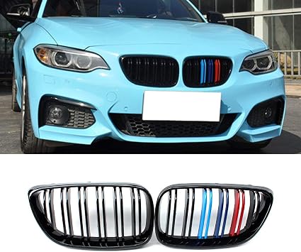 Front Grille Radiator Grille Garnish Stream Glossy Black Sport Version for BMW 2 Series F22 F23 F87M2 2014-2020 Left and Right Set