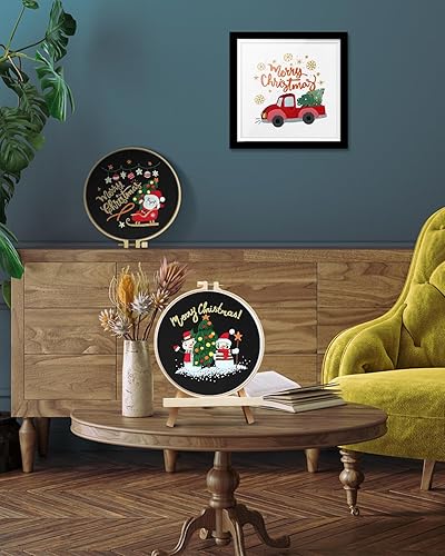 Miniatura 7 de Kit de bordado de Navidad para principiantes adultos, 3 juegos de kit de práctica de puntada de bordado, incluye aros de tela bordada, hilos para