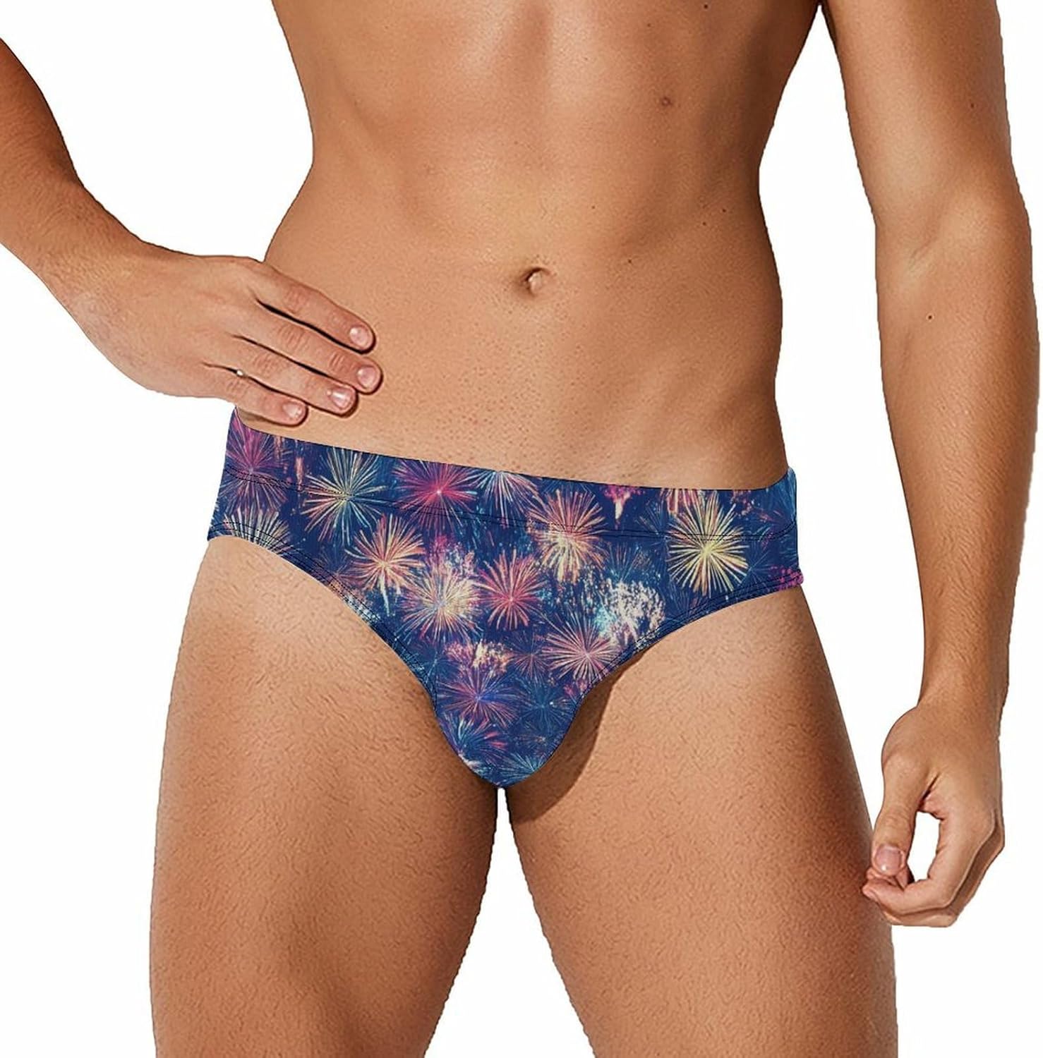 Vintage Fireworks Pattern Mens Swim Briefs Print Bikini Swimwear Sport Swimsuit Surf Shorts Trunks