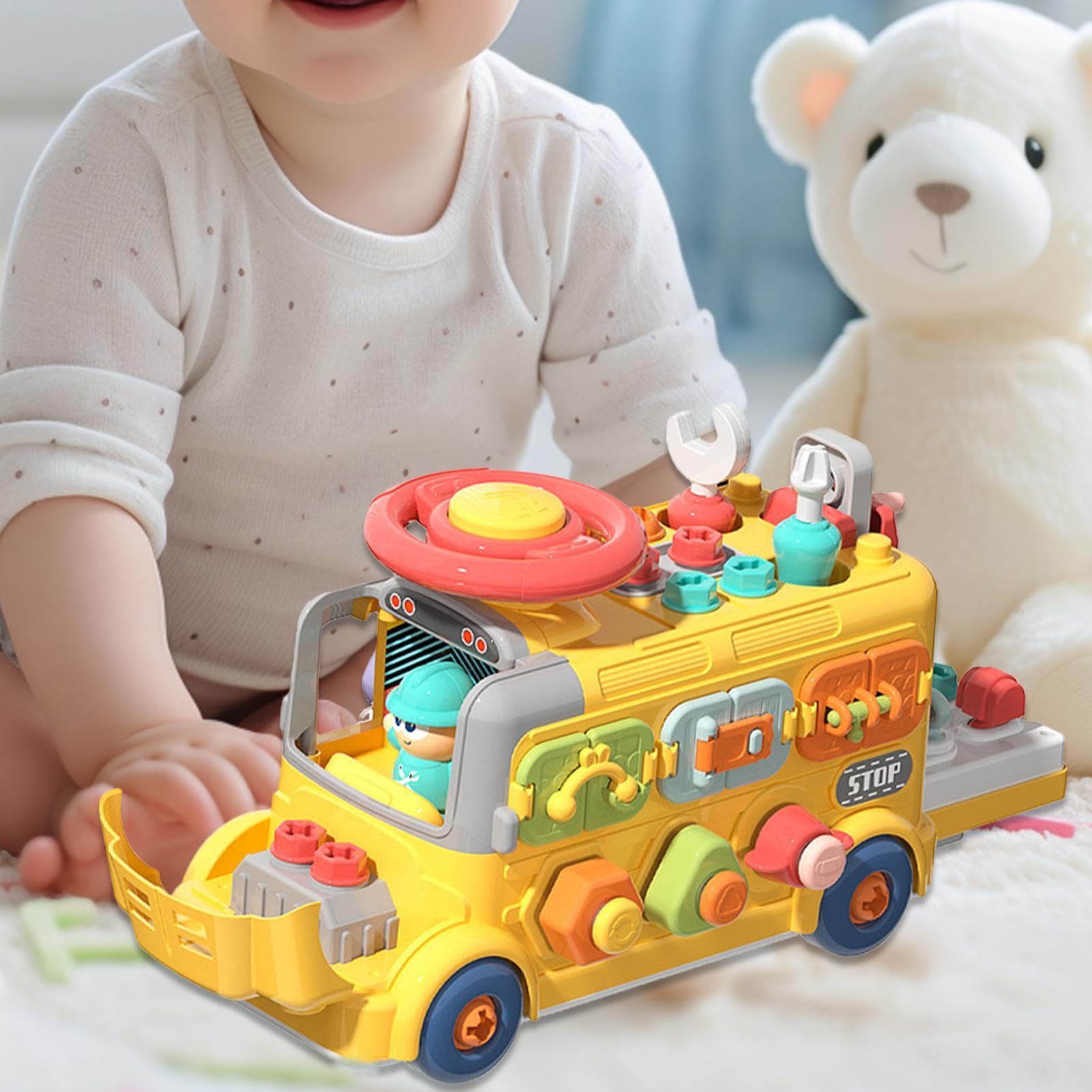 Cubo Occupato, cubo di attività per Bambini | Giocattoli | sensoriali da Viaggio a Forma di Autobus Cubo Occupato - Giocattolo per seggiolino Auto da Viaggio, cubo di attività, Giocatt