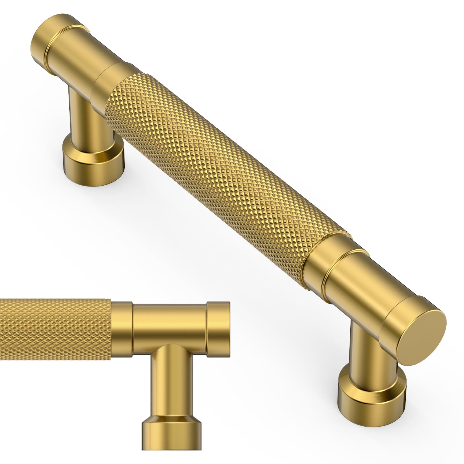 Amerdeco 10 Pack 3.75 Inch(96mm) Brushed Moderne Brass Cabinet Pulls Knurled Kitchen Cabinet Handles, Cabinet Pulls Kitchen Cabinet Hardware for Cupboard Drawer Pulls AM028 — image 1