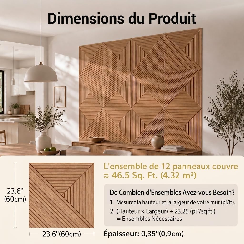 TONOR Panneau Mural Decoratif Adhesif, 60 cm x 60 cm – 4,32 m², 12 Pièces