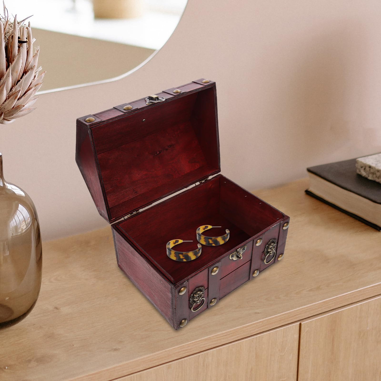 Vintage Sichere und Leichte Holztruhe Schmuckaufbewahrungsbox mit Deckel als Schatzkiste und Desktop Dekoration